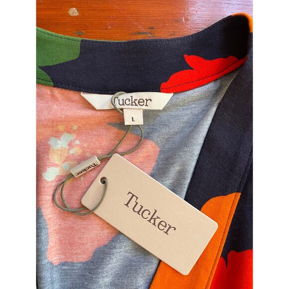 NWT Tucker Rachel Jersey Wrap Dress in Navy Poppies Bamboo Cotton - Sz L - Picture 3 of 10